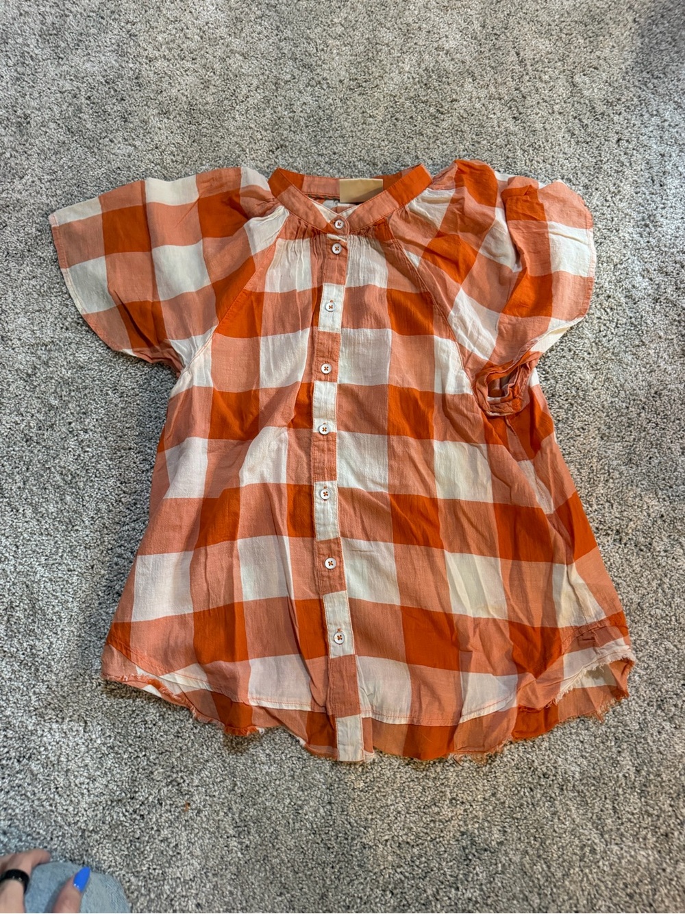 Maeve by Anthropologie Orange Plaid Button-Front Top size medium